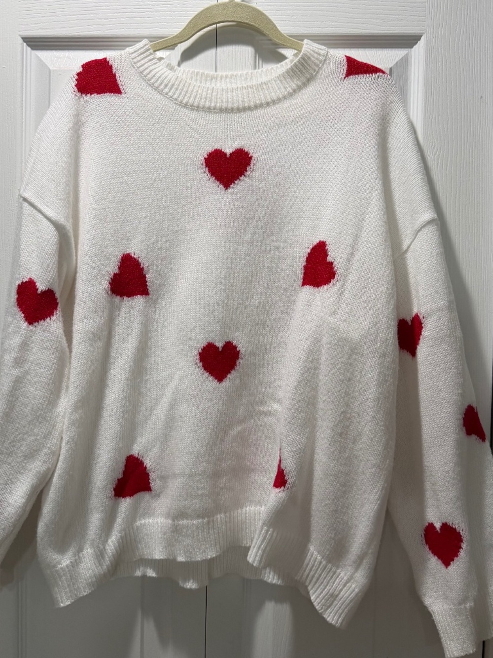 White Knit Heart Pattern Sweater